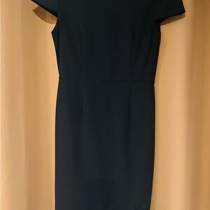 Betsy Johnson navy dress zip up, calf length, cap sleeves, size 2